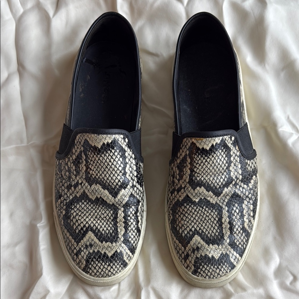 Vince Leather Snakeskin Slip-On Sneakers